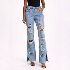 AO.LA by Alice + Olivia Distressed Jeans Size 25 Split Hem Light Wash Cotton